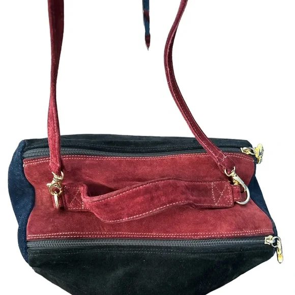 LE SOLIM Classic Italian Suede Burgundy Black Suede Hand/Crossbody Bag Vintage - Picture 7 of 10